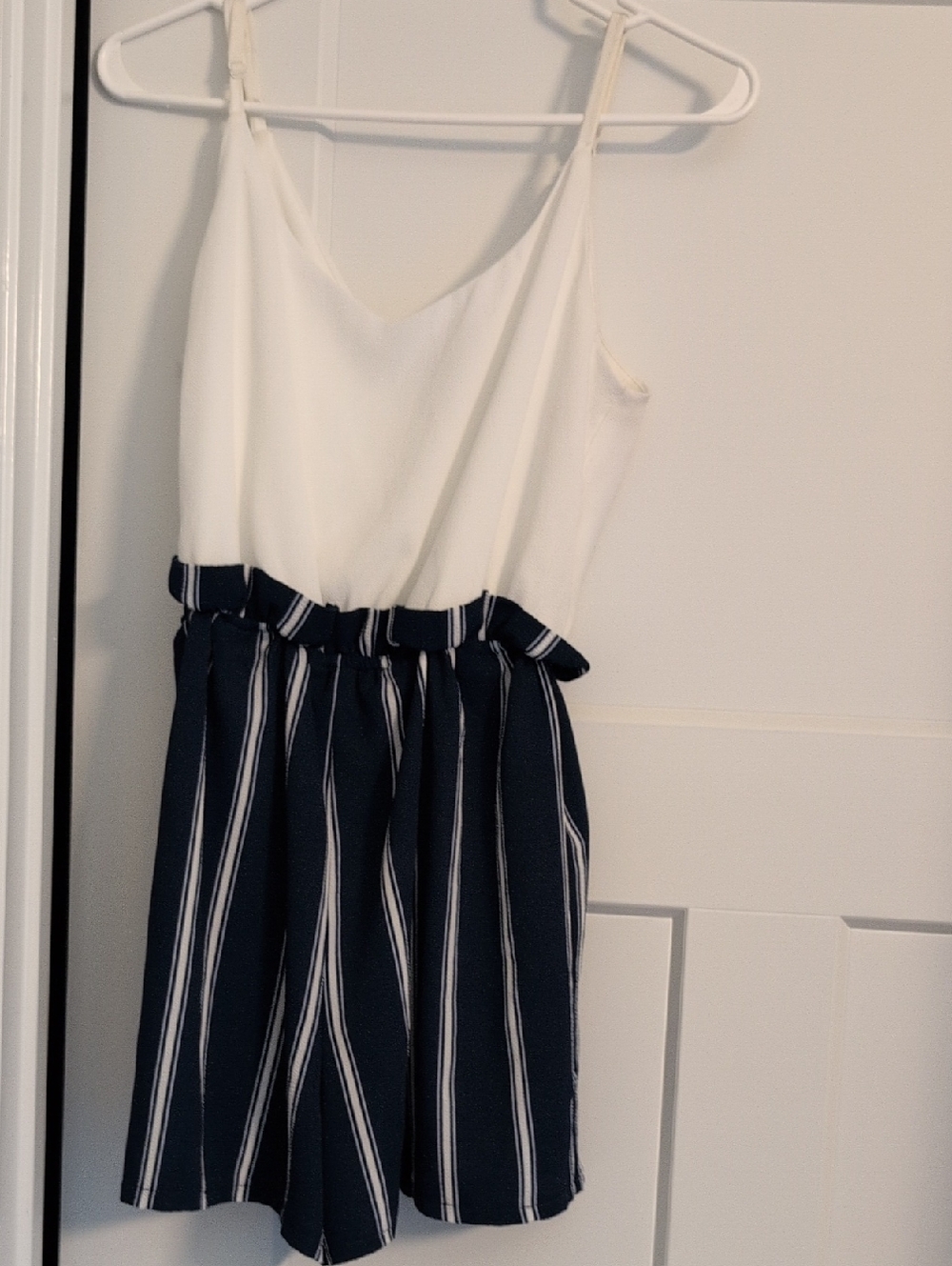 Lily Rose White & Navy Striped Romper